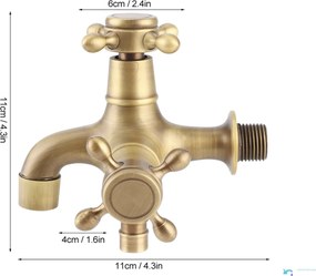 Rubinetto da bagno a parete EYN TW1638 in ottone con doppia uscita, in più finiture tra cui ottone dorato e anticato