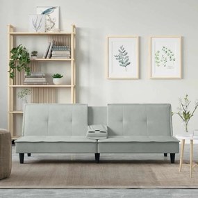 Divano Letto Con Portabicchieri İn Velluto Grigio Chiaro /