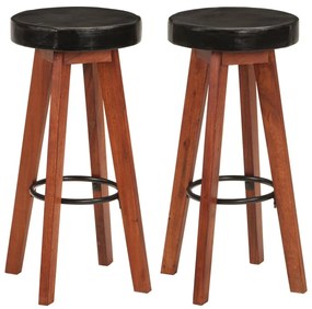 Sgabelli Da Bar 2 Pz İn Vera Pelle E Legno Massello Di Acacia /