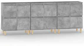 Credenze 3pz grigio cemento 60x35x70 cm in legno multistrato