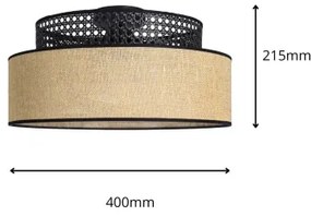 Plafoniera BOHO 1xE27/60W/230V diametro 40 cm nero/rattan