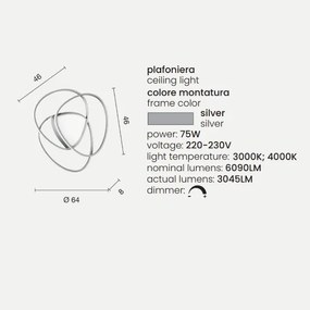 Plafoniera Led ROSE dimmerabile in metallo verniciato Argento D64 cm
