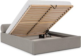 Letto matrimoniale imbottito grigio chiaro con contenitore con rete inclusa 180x200 cm Cille – Ropez