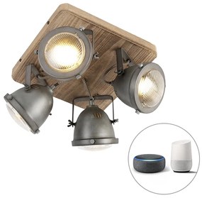 Lampada da soffitto intelligente in acciaio con legno incl. 4 WiFi GU10 - Emado