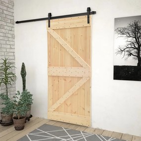 Porta Scorrevole Con Set Hardware 80x210 Cm İn Legno Di Pino /
