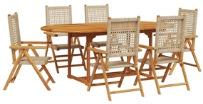 Set pranzo da giardino 7 pz beige polyrattan e legno massello