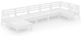 Set Salotto da Giardino 7 pz in Legno Massello di Pino Bianco