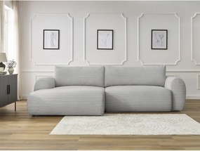 Divano angolare in grigio chiaro allungabile (con penisola a sinistra) con rivestimento in velluto a coste Lucien – Bobochic Paris