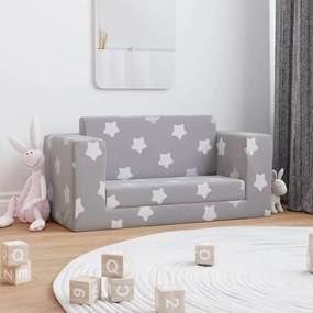 Divano Letto Bambini A 2 Posti Grigio Chiaro Con Stelle Peluche /