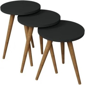 Set 3 Tavolini Decorativi Da Salotto Gambe Legno Aphrodite Antracite