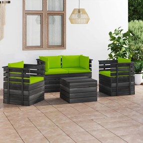 Set divani da giardino su pallet 5 pz con cuscini massello pino