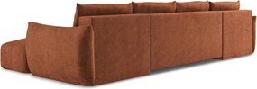 Divano angolare color terracotta allungabile (a U) con rivestimento in ciniglia Leila – Makamii
