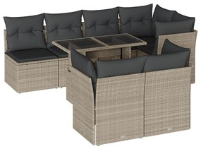 Set divano da giardino 8pz con cuscini grigio chiaro polyrattan