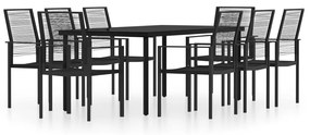 Set mobili da pranzo da giardino 9 pz con cuscini nero