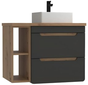 Mobili per bagno sospeso con lavabo semplice e nicchie 80 cm Colore: Naturale e Antracite - ARUBA