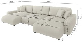 Divano angolare color crema allungabile/con contenitore (a U) con rivestimento in velluto a coste Sara – Ropez