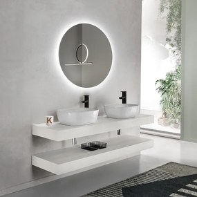 Mobile da bagno sospeso con doppio lavabo da appoggio e specchio LED - MIXI L