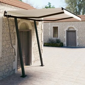 Tenda Da Sole Retrattile Manuale Con Pali 3,5x2,5 M Crema /