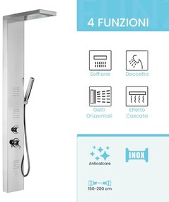 Pannello doccia multifunzione con 4 getti in acciaio inox cromato