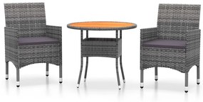 Set da pranzo per giardino 3 pz in polyrattan grigio