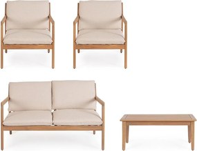 Set di mobili da giardino di colore naturale in acacia massiccia per 4 persone Danubio – Bizzotto