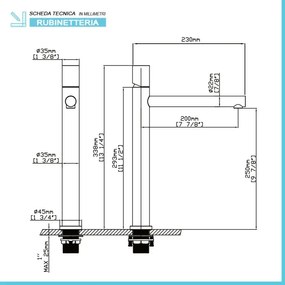 Miscelatore lavabo alto nero opaco senza leva in acciaio inox Gemini