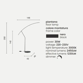 Piantana a LED 146x202 cm moderna in metallo Nero FOLAGA