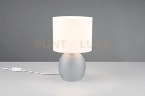 Vela lampada da tavolo base vetro grigio con paralume bianco h. 29c...