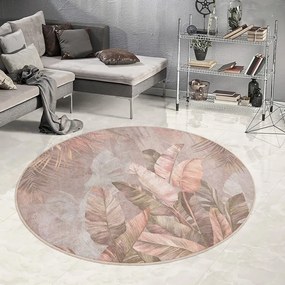Tappeto rotondo in rosa chiaro lavabile ø 80 cm Dusty Leaves – Mila Home