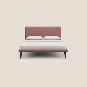Noel letto minimal scandinavo con piedi in mogano e tessuto fiammato impermeabile T19