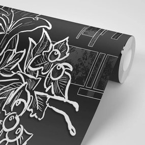 Carta da parati – Illustrazione floreale in bianco e nero