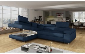 Divano angolare blu allungabile/con contenitore (con penisola a sinistra/a L) e rivestimento in velluto Anton – ELTAP
