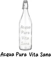 Bottiglia in vetro 1 L scritta Acqua Pura con chiusura ermetica