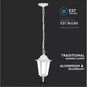 Lampadario su catena da esterno 1xE27/40W/230V IP44 bianco
