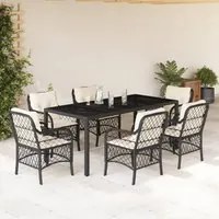 Set da Pranzo da Giardino 7 pz Nero con Cuscini in Polyrattan 3212022