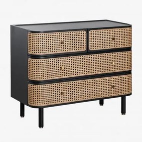 Cassettiera in rattan e legno Crawley Nero liscio - Sklum