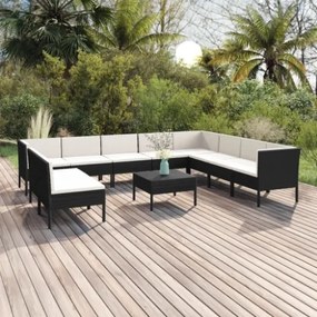 Set Divani da Giardino 11 pz con Cuscini in Polyrattan Nero