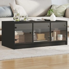 Tavolino da salotto con ante in vetro nero 102x50x42 cm