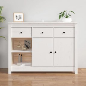 Credenza Bianca 100x35x74 Cm İn Legno Massello Di Pino /