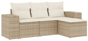 Set divano da giardino 4 pz con cuscini beige in polyrattan