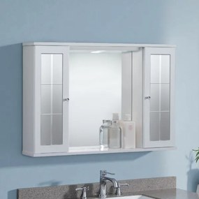 Specchiera da bagno PLUTONE 90 bianco lucido a 2 ante con specchi e luce LED