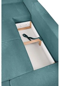 Divano angolare turchese allungabile (con penisola a destra/a forma di "U") con rivestimento in velluto a coste Tori – Bonami Selection