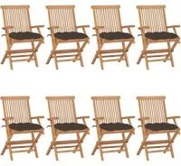 Sedie da Giardino e Cuscini Grigio Talpa 8 pz Massello di Teak 3072912