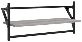 Set mensole parete con aste 4pz grigio sonoma legno multistrato