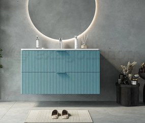 Mobile bagno azzurro opaco 82x47 cannettato Teramo con lavabo in ceramica due cassetti