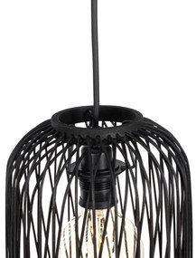 Lampada a sospensione da esterno intelligente in rattan nero a 3 luci con LED - Calamus