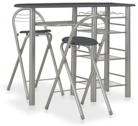 Set Da Bar 3 Pz Con Mensole İn Legno E Acciaio Nero /