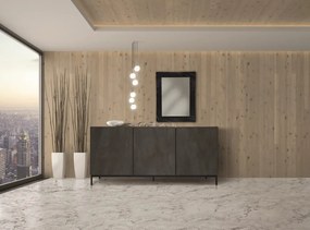 Credenza PIETRASANTA in legno, finitura in acciaio ossidato, piano effetto marmo statuario, 200&#215;50 cm