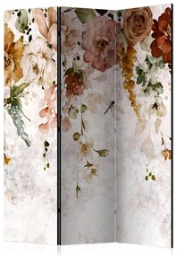 Paravento design Sipario celeste (3 pezzi) - composizione calda in fiori colorati