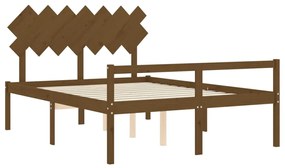 Letto per Anziani con Testiera Miele 140x190 cm Legno Massello